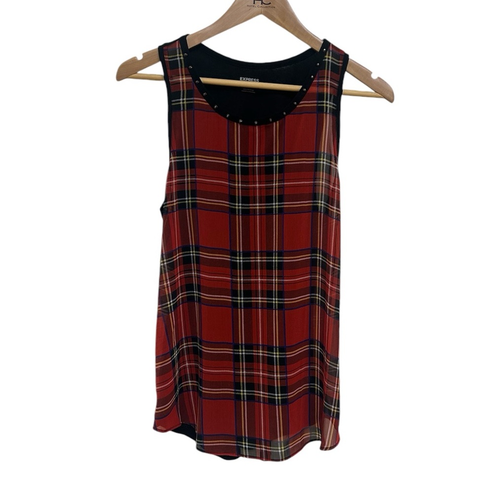Vintage Plaid Tank Top/Tartan Checked Top/Studded/Express/EUC